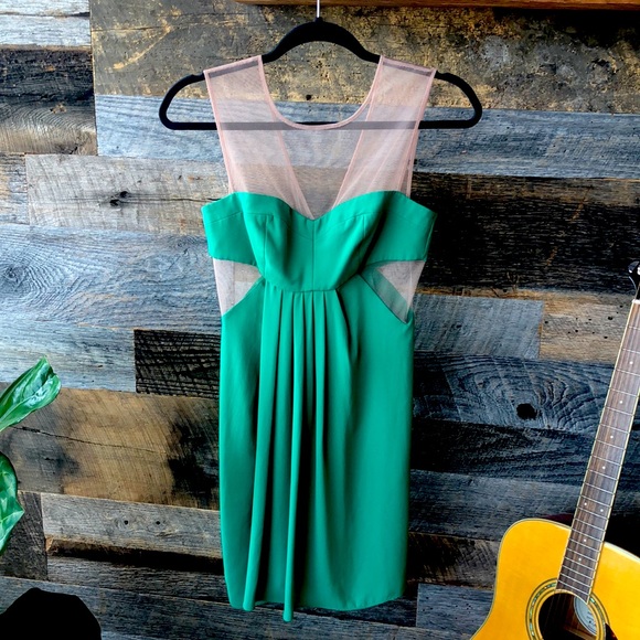 BCBGMaxAzria cutout dress, 0, green + tan mesh - Picture 1 of 4